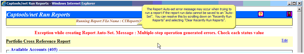 Report Auto-Set Error